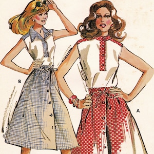 Kwik Sew 674 Vintage Sewing Pattern, Misses&#39; A-Line Font Button Skirt & Sleeveless Top Sewing Pattern, Size 12-16, ©1980s, UNCUT
