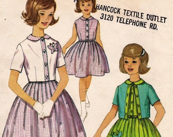 Simplicity 4373 Vintage Sewing Pattern, Girl's One-Piece Dress & Jacket Pattern, Size 8, ©1962, UNCUT