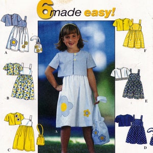 Simplicity 8544 Sewing Pattern ~ Girls&#39; Sundress, Jacket & Purse &#39;6 Made Easy&#39; Sewing Pattern, Size 5 - 8, ©1998, UNCUT