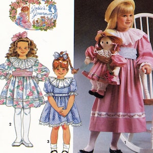Simplicity 7740 Sewing Pattern, Girls Dress in Two Lengths & Doll with Matching Dress Pattern, Size 5-6X, ©1991, UNCUT