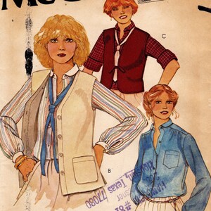 McCall&#39;s 6410 Vintage Sewing Pattern, Misses&#39; Blouse & Vest Pattern, Size 10-14, ©1978, UNCUT