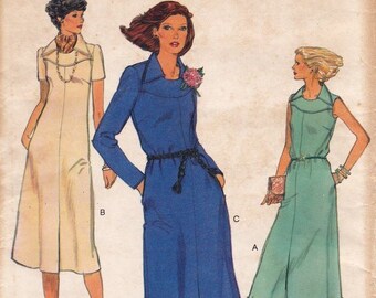 Vogue 9843 Vintage Sewing Pattern, Misses Dress, A-Line Misses Dress with Shaped Front Yoke and Pointed Collar Sewing Pattern, ©1978, UNCUT