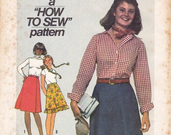 Simplicity 7870 Vintage Sewing Pattern, Young Jr/Teen Set of Skirts, Front Wrap Skirt, Button Skirt Sewing Pattern Size 5/6 ©1977, UNCUT