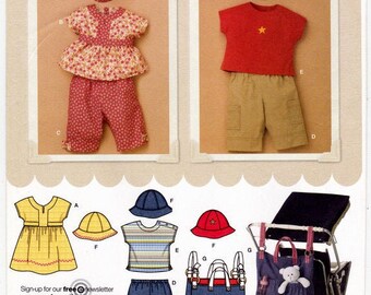 Simplicity 3765 Sewing Pattern, Babies' Dress or Top, Pants, T-Shirt, Hat & Stroller Bag Sewing Pattern Size XXS - L, ©2007, UNCUT