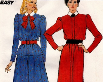 Butterick 6944 Vintage Sewing Pattern, Misses' Dress, Top and Skirt, 'Fast & Easy' Sewing Pattern, Size 14-18, ©1980s, UNCUT