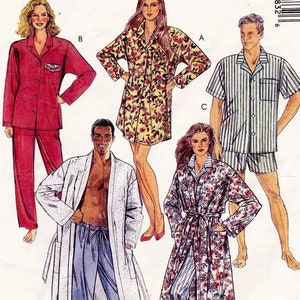 McCall's 5683 Vintage Sewing Pattern, Unisex Sleepwear ~ Nightshirt, Pajamas, Robe & Tie Belt, Size S, ©1991