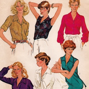 McCall&#39;s 6866 Vintage Sewing Pattern, Misses&#39; Blouses ~ Buttoned & Pullover with Collar Variations Sewing Pattern, Size 12, ©1979
