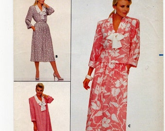 Butterick 3756 Vintage Sewing Pattern, Misses' Dress ~ Loose Fitting Pullover Dress or Top & Skirt Easy Sewing Pattern, Size 8, ©1986