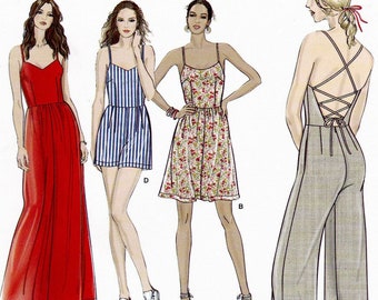 Simplicity 8635 Sewing Pattern, Misses' Dress in Two Lengths, Jumpsuit and Romper Sewing Pattern, Size 14-22, ©2018, UNCUT