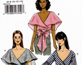 Vogue 9315 Sewing Pattern, Misses' Tops ~ Close-fitting Wrap Tops with Sleeve Variations Sewing Pattern, Size 6-14, ©2018, UNCUT