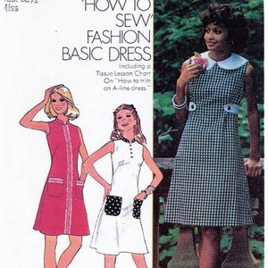 Simplicity 6809 Vintage Sewing Pattern, Misses&#39; Dress ~ Sleeveless Dress with Neckline Variations Sewing Pattern, Size 10, ©1974, UNCUT