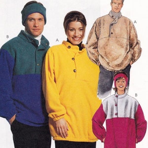 McCall&#39;s 8478 Sewing Pattern, Unisex Tops & Headband ~ Fleece Loose-Fitting Pullover Tops Sewing Pattern, Size S-L, ©1996, UNCUT