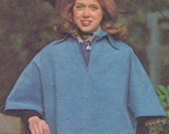 Butterick 4458 Vintage Sewing Pattern, Misses' Poncho ~ 'Sew & Go'  Lined Poncho Sewing Pattern, Size S (8-10), ©1975, UNCUT