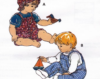 Kwik Sew 2568 Vintage Sewing Pattern, Baby Overalls, T-Shirts & Hat Sewing Pattern, Overalls in Two Lengths, Size S - XL, ©1996, UNCUT