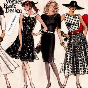 Vogue 2021 Vintage Sewing Pattern, Misses&#39; Dress ~ Sleeve & Length Variations, Vogue Basic Design Easy Sewing Pattern, Size 6-10, ©1988