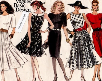 Vogue 2021 Vintage Sewing Pattern, Misses' Dress ~ Sleeve & Length Variations, Vogue Basic Design Easy Sewing Pattern, Size 6-10, ©1988