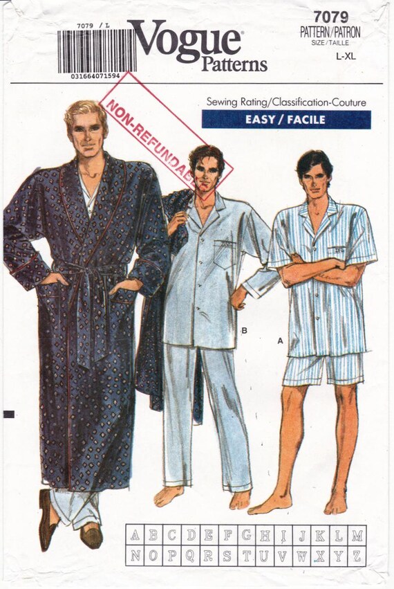 Vogue 7079 Sewing Pattern, Men's Sleepwear ~ Robe, Top, Pants