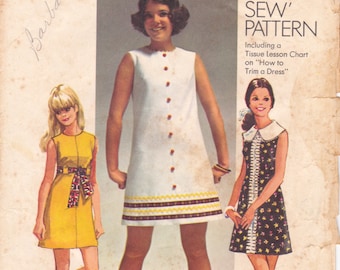 Simplicity 8609 Vintage Sewing Pattern, Juniors' Dress in Two Lengths Sewing Pattern, Size 7/8 ©1969