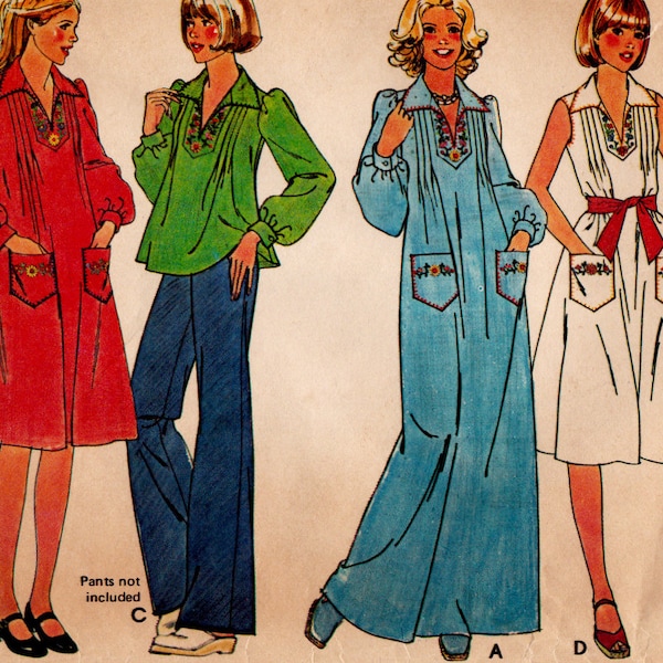 McCall's 5483 Vintage Sewing Pattern, Misses' Caftan, Dress or Top with Transfer for Embroidery, Sewing Pattern, Size S (10-12), ©1977