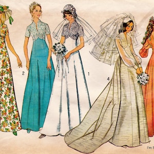 Simplicity 6160 Vintage Sewing Pattern, Misses&#39; Bridal Dress with Detachable Train & Bridesmaid Dress Sewing Pattern, ©1973