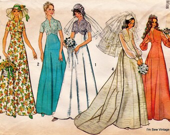 Simplicity 6160 Vintage Sewing Pattern, Misses&#39; Bridal Dress with Detachable Train & Bridesmaid Dress Sewing Pattern, ©1973