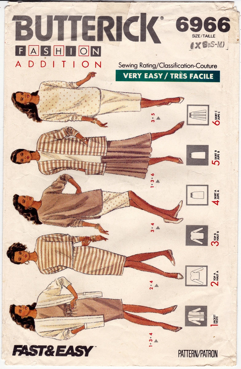 Butterick 6966 Misses Wardrobe Sewing Pattern, Jacket Top Skirt (size ...