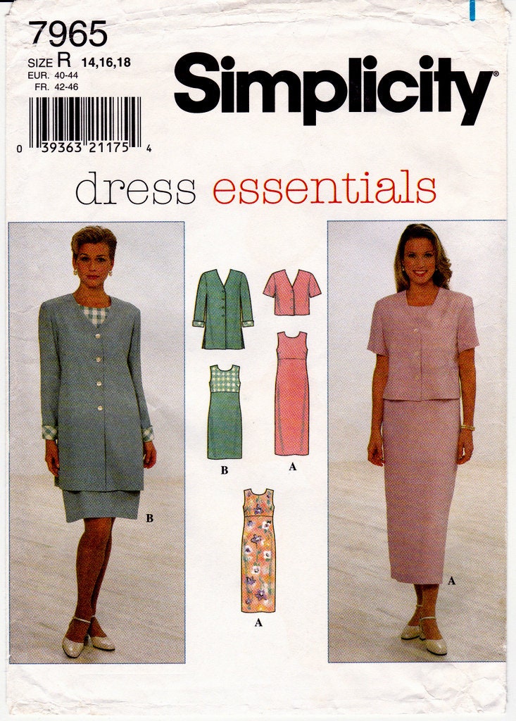 Simplicity 7965 Vintage Sewing Pattern, Misses' Dress & Jacket