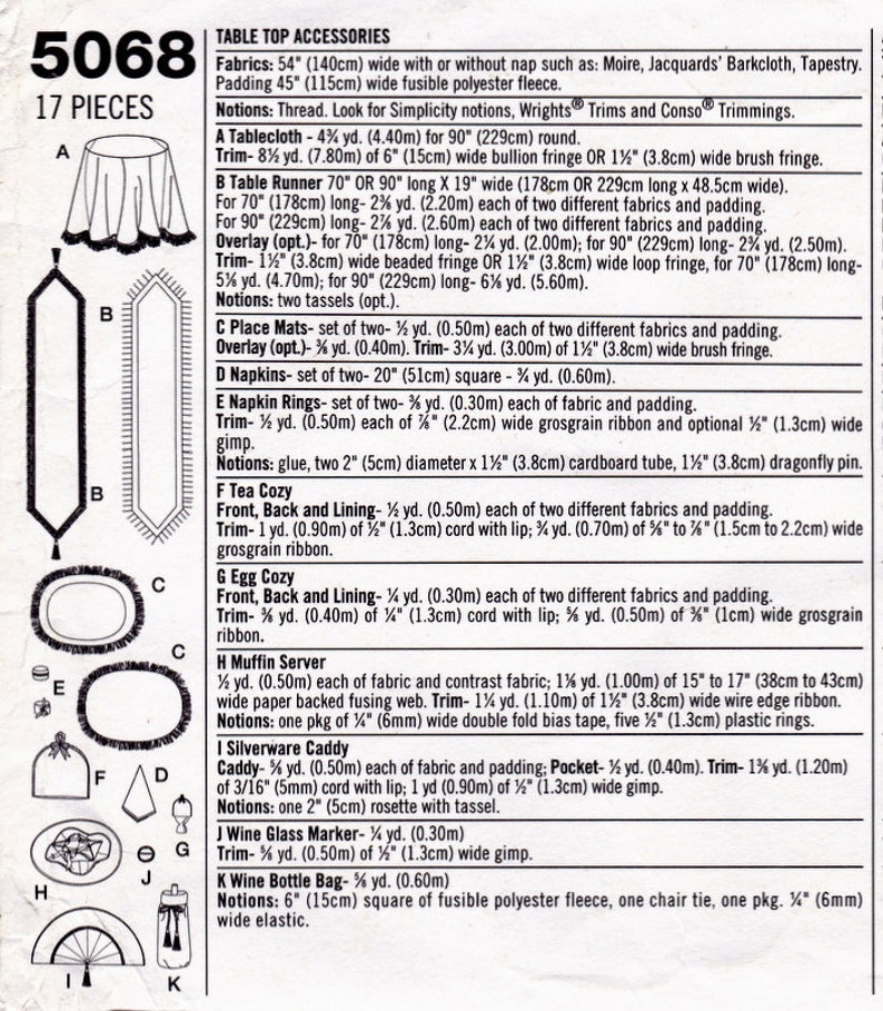 Simplicity 5068 Sewing Pattern Table Top Accessories Home Decorating