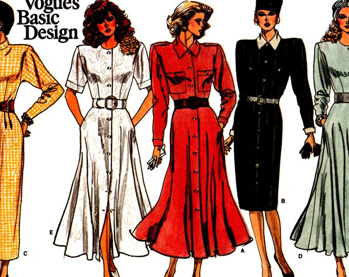 Vogue 1830 Vintage Sewing Pattern, Misses' Dress ~ Button Front With ...