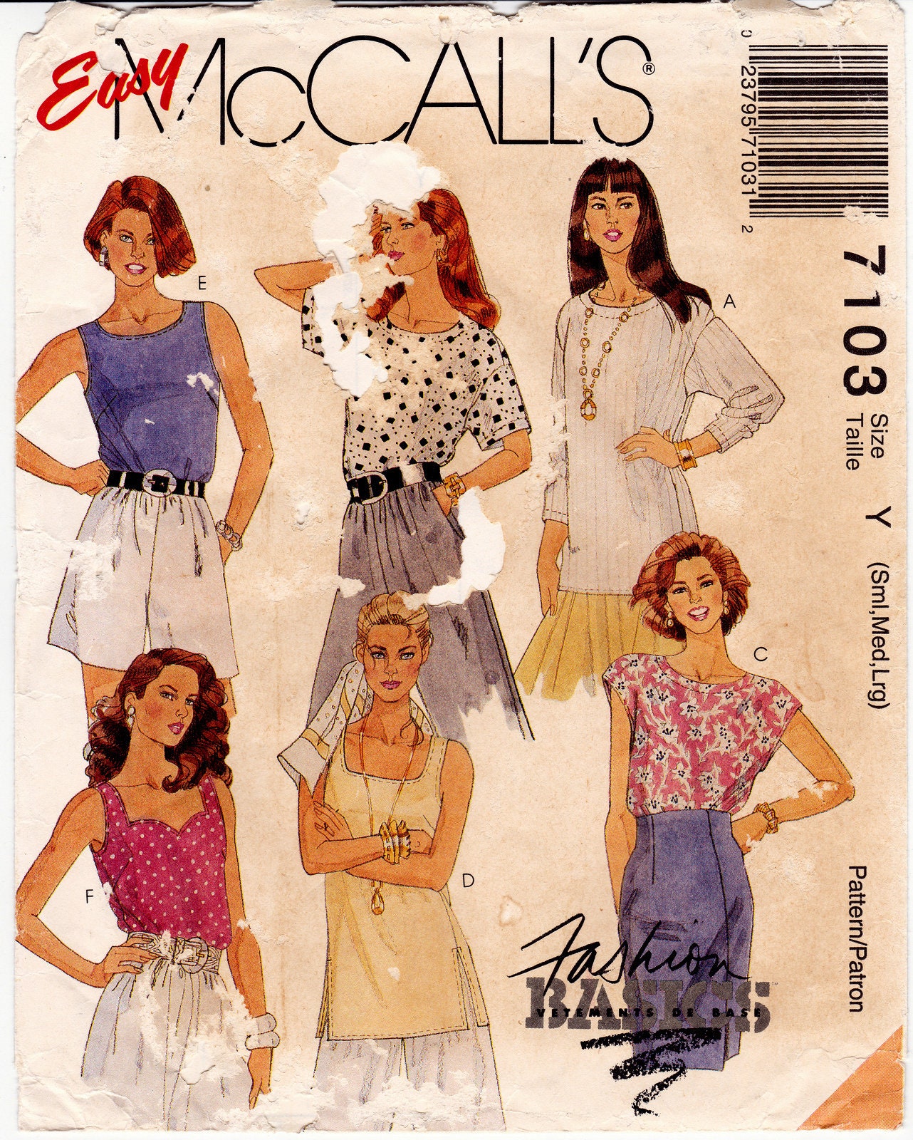 トップス Galliano over size cut and sew Mccall's 7103 Vintage Sewing Pattern, Misses' Tunics & Tops