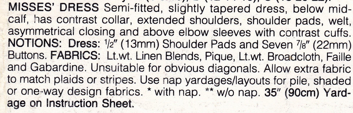 Butterick See & Sew 3289 Vintage Sewing Pattern, Misses' Dress ~ Semi ...