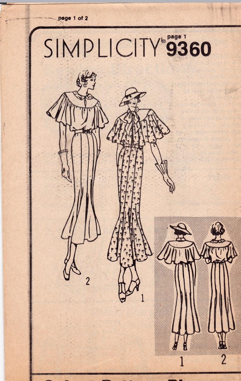 Simplicity 9360 Vintage Sewing Pattern, Misses' Town Dress & Capelet ...