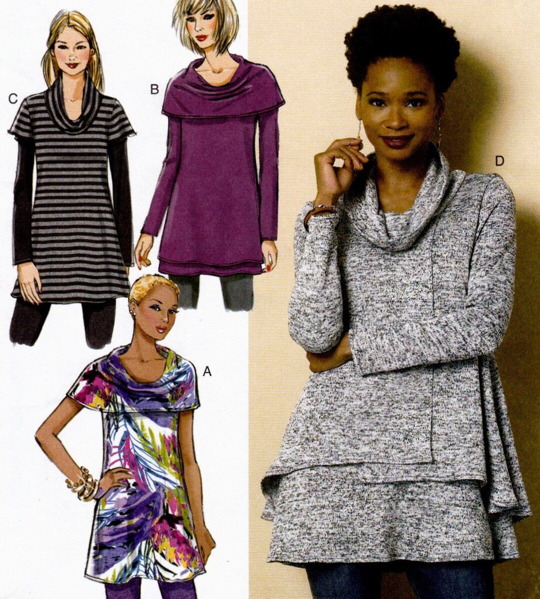Butterick B6247 Sewing Pattern, Misses' Tunics Pullover Tunics With Sleeve & Collar Variations