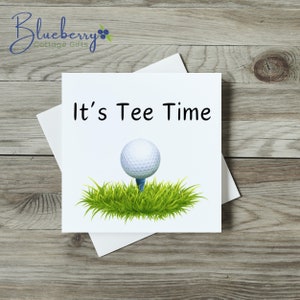 Czas na tee Card. Gruba karta z efektem lnu. Zabawne, Dzień Ojca, rocznica urodzin, golfiści, hobby, żart