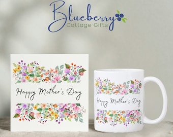 Happy Mother's Day - Card - Mug - Gift Set - Flowers - Mother - Mum - Mummy - Gift For Mum - Floral Design - Stylish Design - Greetings Card