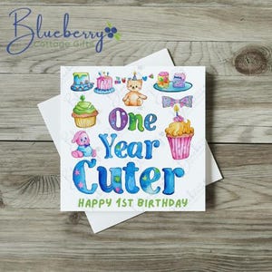 Carte 1er anniversaire - Un an - Design unique - Personnalisation gratuite - Carte carrée effet lin de 15 cm - Mignon - Animaux - Fête - Personnaliser -