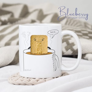 Nice Biscuit Tea Coffee Gift Mug - Biscuit lover mug - tea lover mug - Fun humorous Gift - Hand drawn Cartoon by artist Simon Wilson