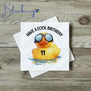 Carte de 11e anniversaire - 11 ans - canard en caoutchouc - personnalisation gratuite - effet lin - carte carrée de 15 cm - mignonne - unique - personnalisable