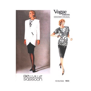 Vogue 1833 Misses&#39; Size 14, Sewing Pattern, Jacket Skirt and Top, Uncut Factory fold, Vintage 1987, Bellville Sassoon, Designer Original