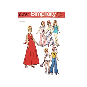 Simplicity 6697, 11.5in Barbie, Julia, Maddie Mod and Dusty, Doll Clothing Patterns, 23 pattern Pieces, all 6 outfits carefully cut, 1974