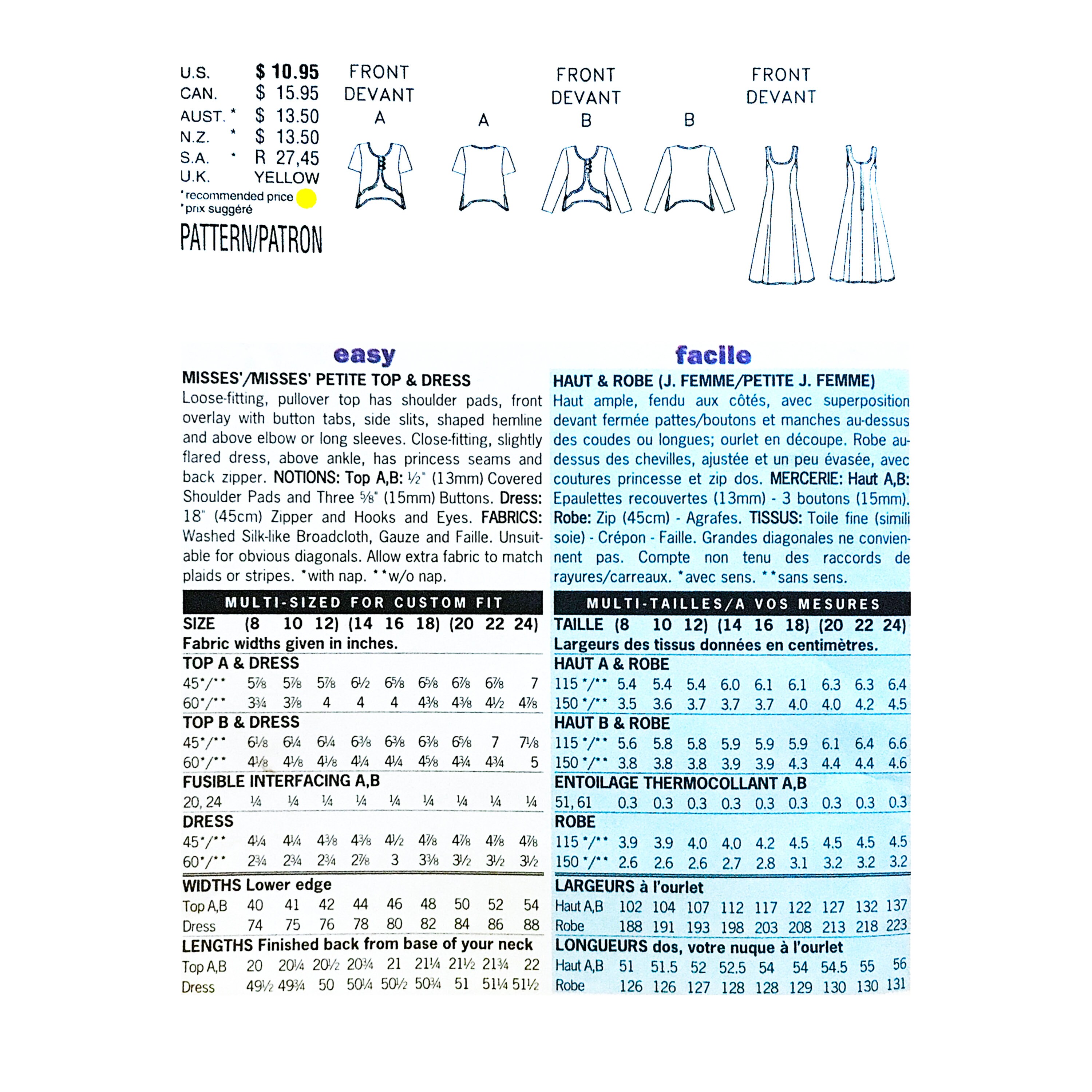 Butterick 5360, Misses/misses Petite Size 14 16 18, Easyskills, Top and ...