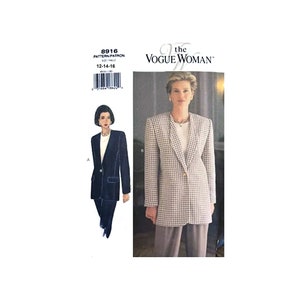 Vogue 8916, Misses Sizes 12 14 16, Misses'/Misses' Petite  Jacket, Loose fit, lined below hip jacket, long sleeves, pockets, Vintage 1994