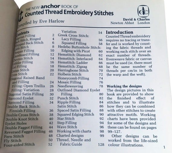 The New Anchor Book of Counted Thread Embroidery Stitches, 128 Pgs,  Paperback , 5.8 X 5.4 Ins Instructions for Stitches, W Charted Designs. 