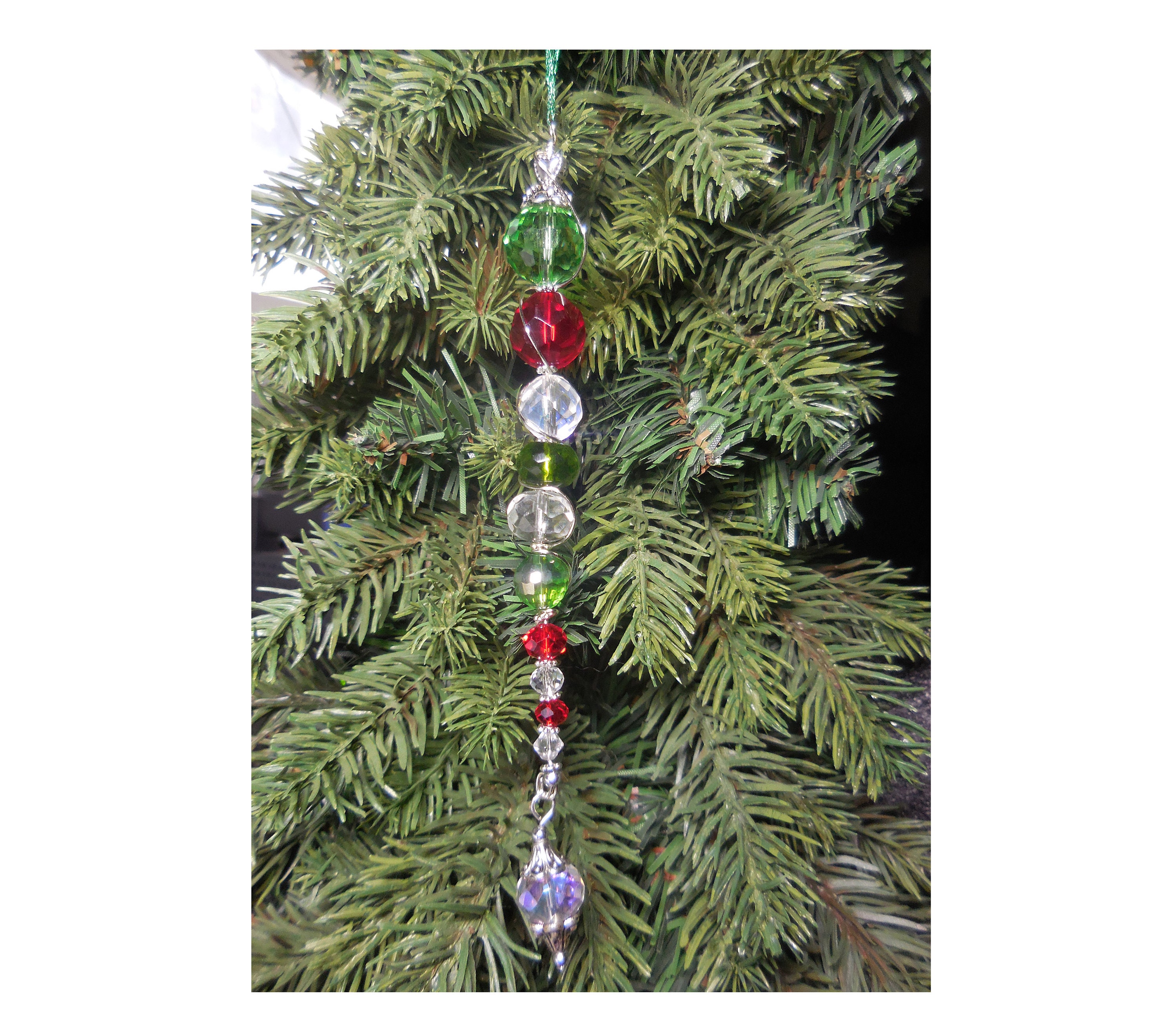 Merry Christmas” Tree Bead Garland Beautiful clear recycled jumbo sea glass  look beads, with beautiful gold and red coordinating wooden…