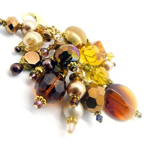 Beaded Chunky Purse or Planner Charm, Scissors Fob, Zipper Pull, Bronzes, Pale Honey colors, Honey Colored Glass Fob, Gold Tone findings