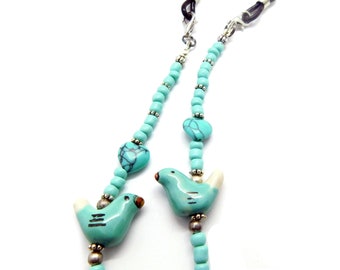 Glasses Chain, Nerd leash, Glasses Strap, SunGlasses Chain, Beaded Turquoise color Howlite with Glass and Ceramic Beads, barrel beads, 31in