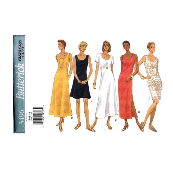Butterick Sewing Pattern # 3496 Misses Dress in 2 Lengths Size 14-16-18