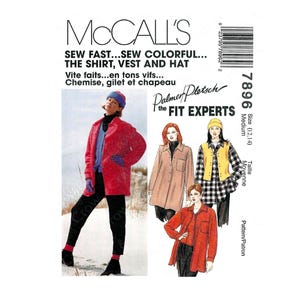 May include: Sewing pattern McCall's 7896 for a shirt, vest, and hat. The pattern is for sizes 12-14 and is labeled as "the Fit Experts" by Palmer/Pletsch.