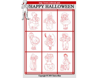 KIT, Happy Halloween Hand Embroidery KIT includes Nine 10 x 11 Blocks of Kona w design drawn on, Hoop, Floss and needles, Ready to embroider