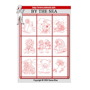 By the Sea Redwork Embroidery Patterns, Ocean, fabric, Hand Embroider, Color, frame or Quilt it, wall hanging, crib size, Nine 8x10 Designs
